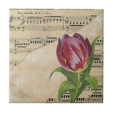 Vintage Victorian Music Romance Tulips Ceramic Tile