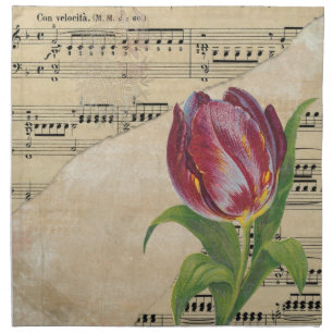 Vintage Victorian Music Romance Tulips Cloth Napkin