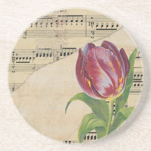 Vintage Victorian Music Romance Tulips Coaster