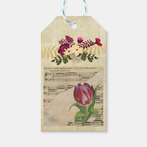 Vintage Victorian Music Romance Tulips Gift Tag