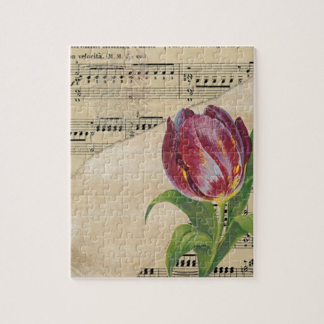 Vintage Victorian Music Romance Tulips Jigsaw Puzzle (Vertical)