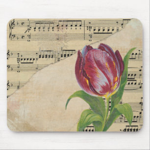 Vintage Victorian Music Romance Tulips Mouse Pad