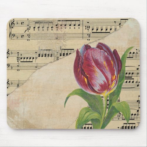 Vintage Victorian Music Romance Tulips Mouse Pad