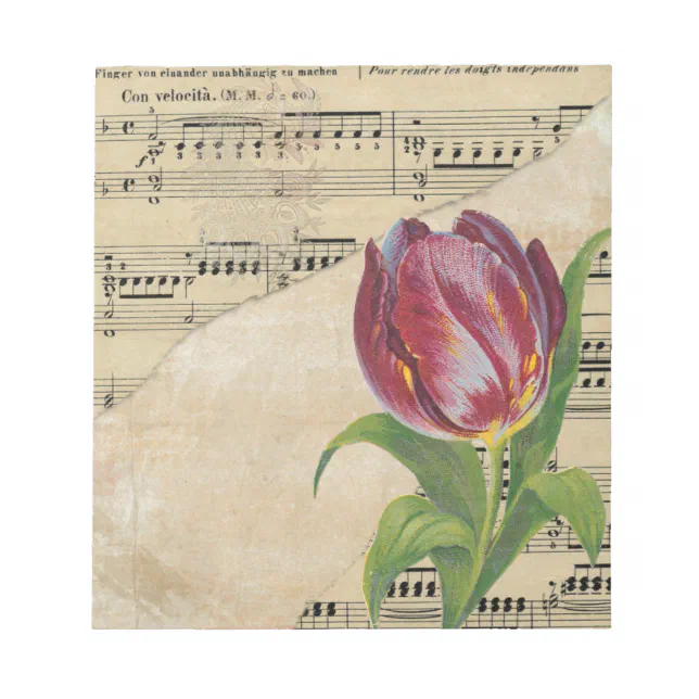 Vintage Victorian Music Romance Tulips Notepad | Zazzle
