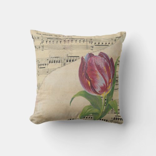 Vintage Victorian Music Romance Tulips Outdoor Pillow