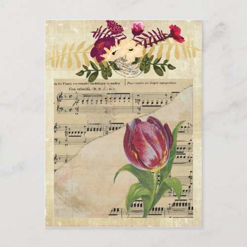 Vintage Victorian Music Romance Tulips Postcard
