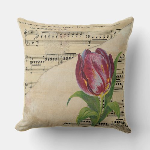 Vintage Victorian Music Romance Tulips ThrowPillow
