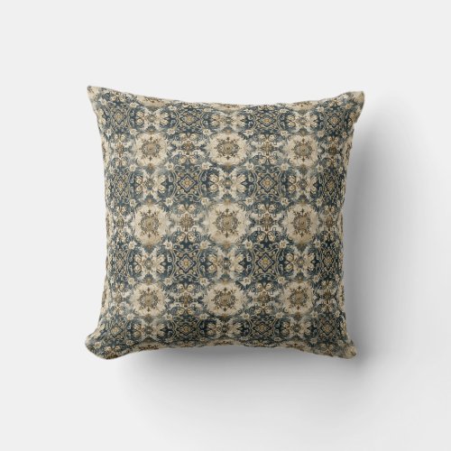 Vintage Victorian navy blue and beige damask Throw Pillow