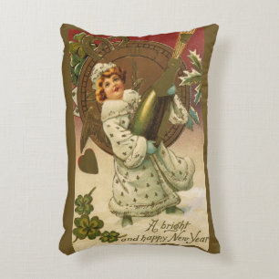 Vintage Victorian New Years Eve Champagne Angel Accent Pillow