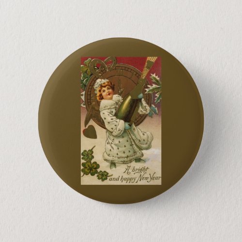 Vintage Victorian New Years Eve Champagne Angel Button