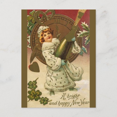 Vintage Victorian New Years Eve Champagne Angel Holiday Postcard