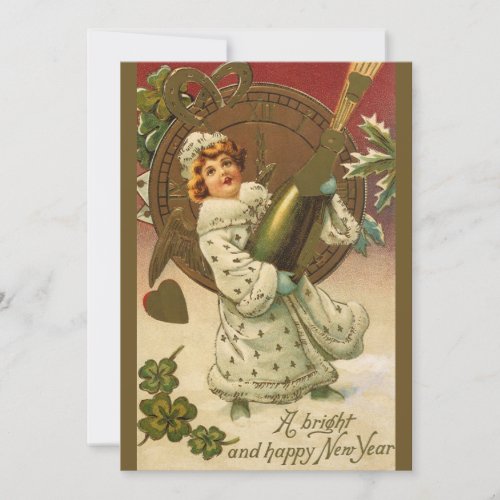 Vintage Victorian New Years Eve Champagne Angel Invitation