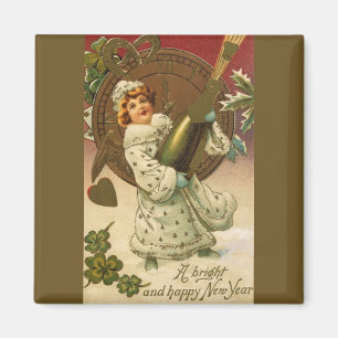 Vintage Victorian New Years Eve Champagne Angel Magnet
