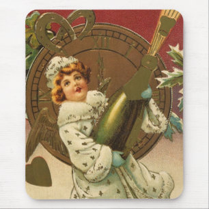 Vintage Victorian New Years Eve Champagne Angel Mouse Pad