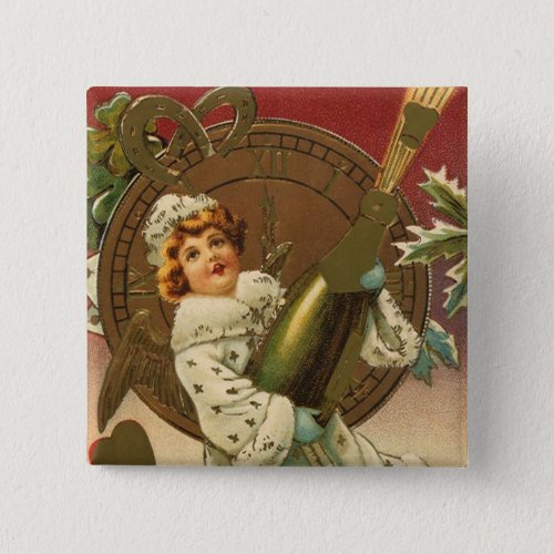 Vintage Victorian New Years Eve Champagne Angel Pinback Button