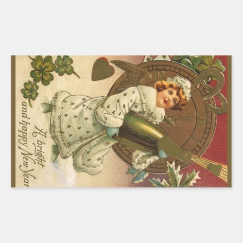 Vintage Victorian New Years Eve Champagne Angel Rectangular Sticker