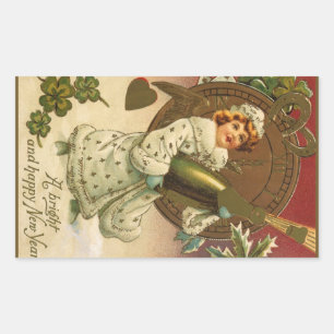 Vintage Victorian New Years Eve Champagne Angel Rectangular Sticker