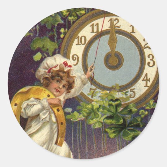 Vintage Victorian New Years Eve, Clock at Midnight Classic Round Sticker