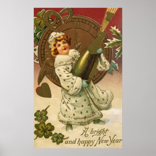 Vintage Victorian New Years Eve Girl and Champagne Poster | Zazzle.com