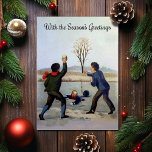 Vintage Victorian Odd Christmas Card<br><div class="desc">Custom restored,  high quality vintage image. Typical odd Victorian humor featuring kids throwing snowballs at a cop that fell through the ice.</div>