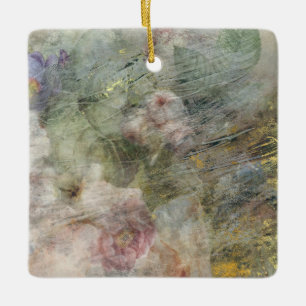 Vintage Victorian Oil Canvas Pink Purple Floral Ceramic Ornament