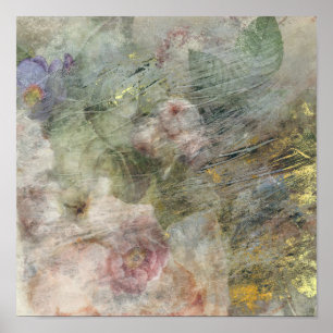 Vintage Victorian Oil Canvas Pink Purple Floral Poster