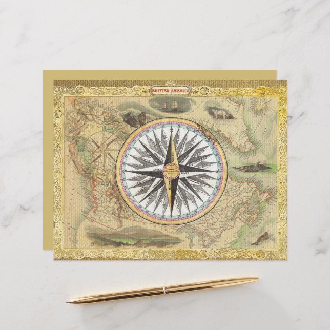 Vintage Victorian Old Map Compass Scrapbooking (Front/Back In Situ)