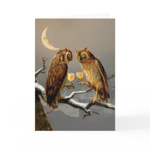 Vintage Victorian Owls Christmas Card
