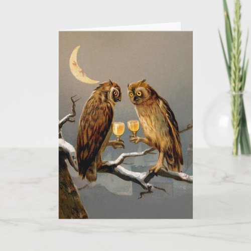 Vintage Victorian Owls Christmas Card