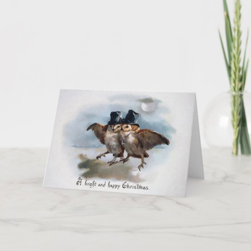 Vintage Victorian Owls Christmas Card