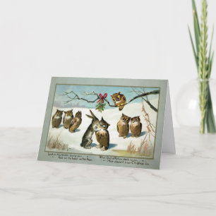 Vintage Victorian Owls Holiday Card