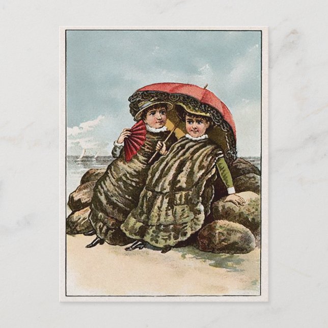 Vintage Victorian Oysters on the Beach Postcard (Front)