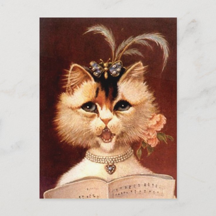 Vintage Victorian Partor Cat in Jewels Postcard | Zazzle