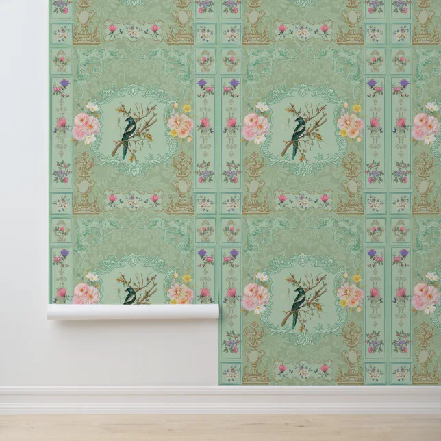 Pastel Rococo Background Vintage Victorian Pastel Floral Rococo Painting Wallpaper | Zazzle