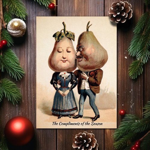 Vintage Victorian Pear Head Couple Christmas Card