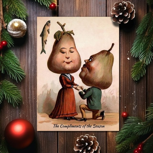 Vintage Victorian Pear Head Proposal Holiday Card (Creator Uploaded)