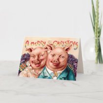 Vintage Victorian Pigs Christmas Card