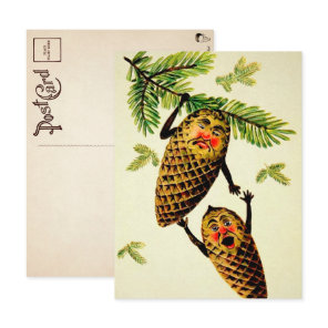 Vintage Victorian Pinecone Christmas Postcard