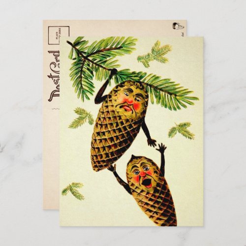 Vintage Victorian Pinecone Christmas Postcard