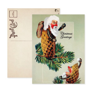 Vintage Victorian Pinecone Santa Christmas Postcard