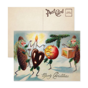 Vintage Victorian Pinecones Christmas  Postcard