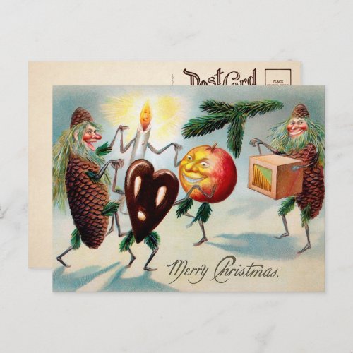 Vintage Victorian Pinecones Christmas  Postcard