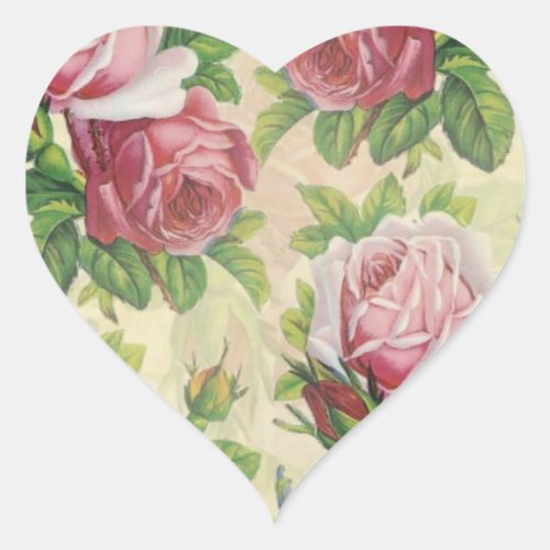 Vintage Victorian Pink and Red Roses Heart Sticker