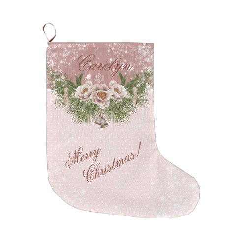 Vintage Victorian Pink Floral and Polka Dots Large Christmas Stocking