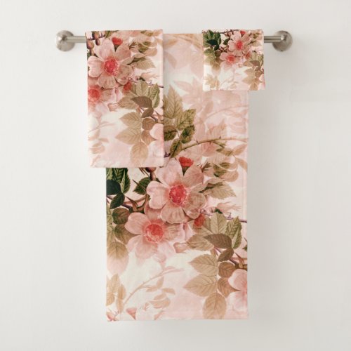 Vintage Victorian Pink Floral Chic Pattern Bath Towel Set