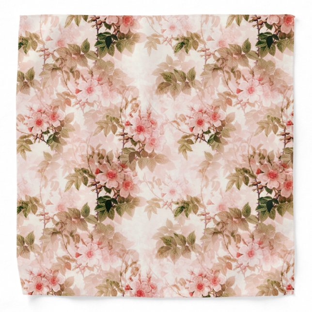 Vintage Victorian Pink Floral Pattern Bandana (Front)