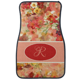 Vintage Victorian Pink Flower Bouquet Monogrammed Car Floor Mat