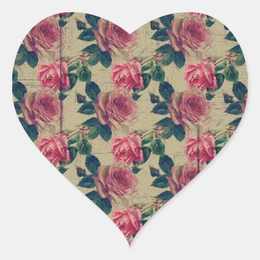 Vintage Victorian Pink Flowers Heart Sticker | Zazzle