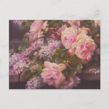 Vintage Victorian Pink Roses And Lilacs Postcard by LeAnnS123 at Zazzle