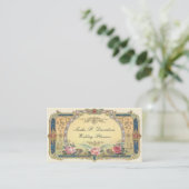 Vintage Victorian Pink Roses Elegant Gold Blue Business Card (Standing Front)